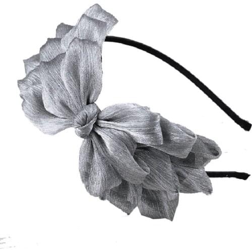 Gray Pink Ribbon Big Bow Floral Shining Solid Hair Band Womens Hair Accessories Hair Hoop Clip Girls Flower Lace Bow Head Band