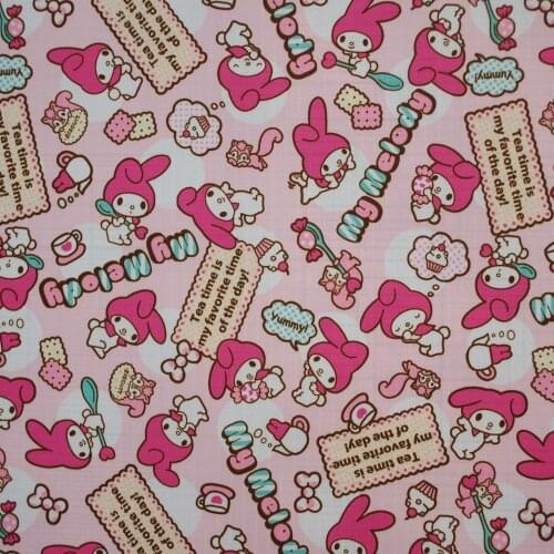 1 yard Polyester/PVC coated Waterproof Fabric for bag, Cartoon - Rabbit （Light Pink background) (width=140cm)