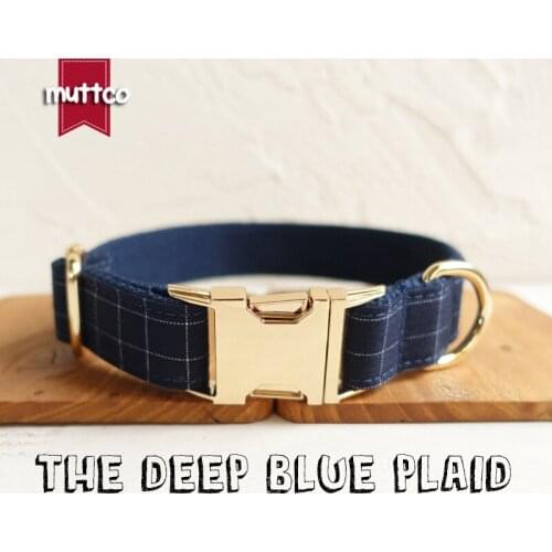 10pcs/lot MUTTCO wholesale cool plaid collar handmade dog collar THE DEEP BLUE PLAID 5 sizes dog collar UDC021J