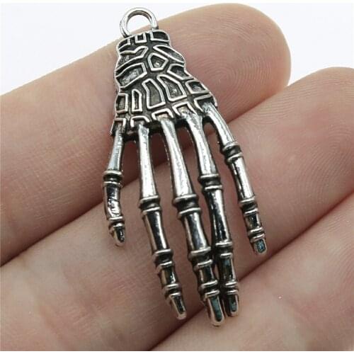 10pcs Charms Skull Hand 1.7x0.8 Inch (42x21mm) Antique Silver Color Pendant Charms For Jewelry Making DIY Jewelry Accessories