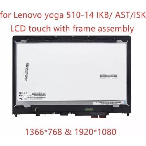 14" New original LCD Screen IPS LED Display + Touch Digitizer + Bezel Frame Assembly for Lenovo yoga 510-14 IKB/ AST/ISK laptop