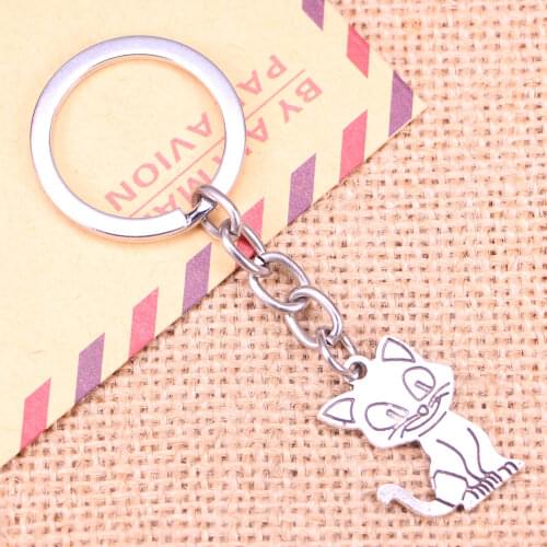 20pcs New Fashion Keychain 24x19mm double sided cat Pendants DIY Men Jewelry Car Key Chain Ring Holder Souvenir For Gift