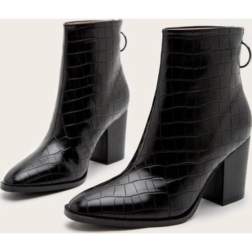 2020 Autumn Winter Motorcycle Western Cowboy Boots Women Patent leather Short High Heels High top Ankle Booties Shoes