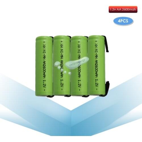 Kpay 4pcs 1.2V AA 2600mah 2A ni-mh nimh rechargeable battery cell green shell with tabs pins Braun electric shaver toothbrush