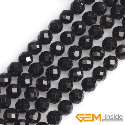 6mm 8mm Natural Black Tourmaline Polygonal Faceted Round Spacer Loose Beads For Jewelry Making DIY 15" GEM-inside Wholesale