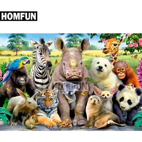 HOMFUN Full Square/Round Drill 5D DIY Diamond Painting "Animal friend" Embroidery Cross Stitch 5D Home Decor Gift A01866