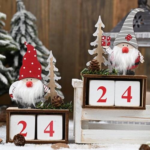 Behogar Christmas Calendar Xmas Wooden Santa Claus Pine Cones Tree Advent Calendar Countdown Ornament for Home Party Decoration