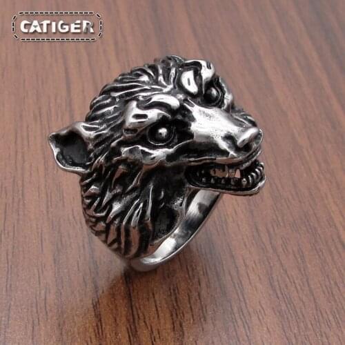 Free Shipping Vintage 316L stainless steel Nordic wolf hammer Thor Norse Viking men ring Animal Jewelry Christmas Gift Women