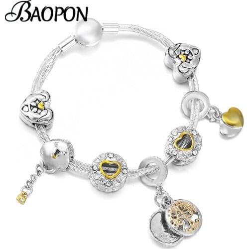 Life Of Tree Key Lock Pendant Charm Bracelet For Women With Hollow Love Beads Bracelets Bangles As Lover Girlfriend Jewelry Gift