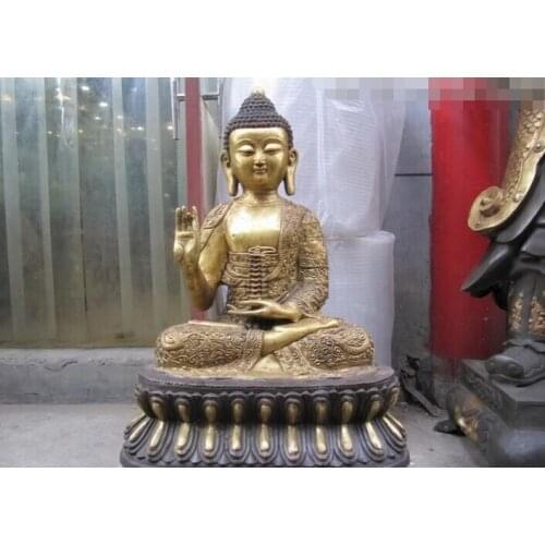 Fast shipping USPS to USA S2697 Tibet Bronze Copper Gilt Buddhas Robe Shakyamuni Hand hold pagoda Buddha statue