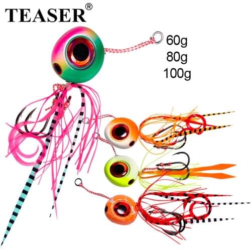 TEASER Tai Kabura Slider Fast Sinking Jigs 60g 80g 100g Big Head Matel Lead Jig Lure BKK Assist Hooks Saltwater Snapper Fishing