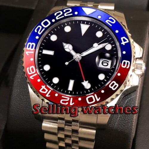 40mm PARNIS black Sterile dial Jubilee Bracele Sapphire crystal date GMT automatic mens watch Mechanical watches