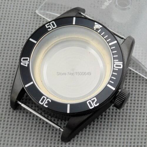 41mm sapphire Black steel watch Case fit Miyota 8205/8215,ETA 2836,DG2813 automatic movement