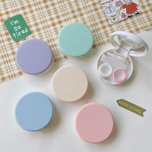 Korean Simple Oval Contact Lens Case With Mirror Ins Solid Color Contact Lens Case Cosmetic Contact Box Contact Lens Travel Case