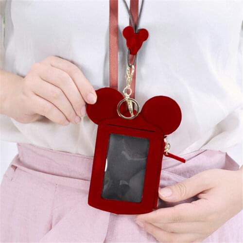 Disney cartoon card ID storage bus holder case Mickey Mouse card access work certificate lanyard coin purse