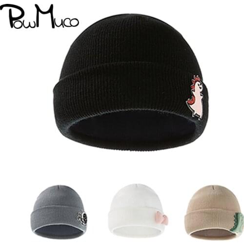 Powmuco Toddler Soft Skin-friendly Warm Knitting Wool Caps Cute Cartoon Pattern Crochet Hats Baby Headwear Photography Props