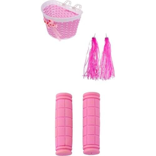 Kids Bike Tricycle Basket Pannier Front Handlebar Grips Streamers Decoration