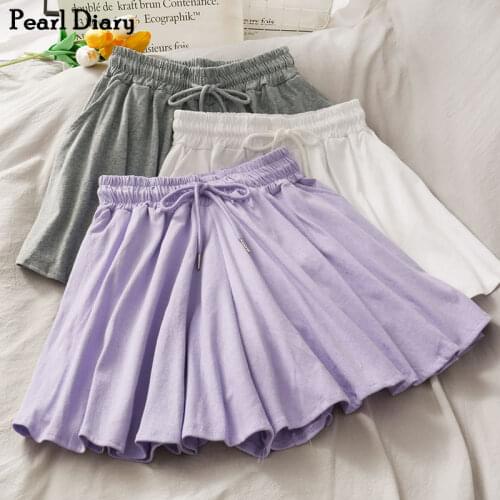 Pearl Diary Cotton Short Pant Elasticated Waistband Drawstring Culotte Short Tie Front Waist Wide Leg Casual Solid Jogging Short