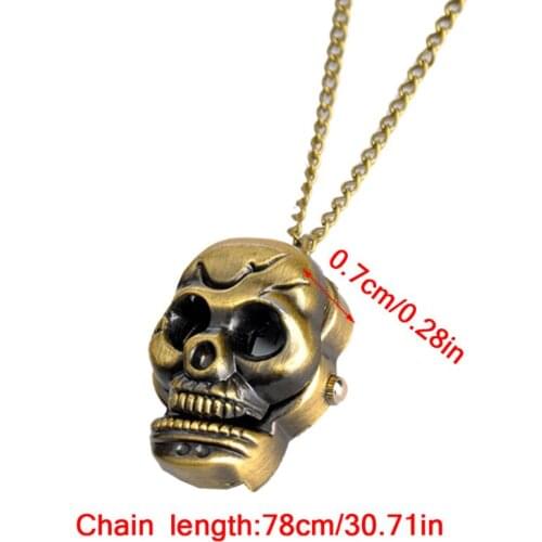Y1UE Pocket Watch Antique Vintage Punk Personality Skull Cover Exquisite Bronze Quartz Carved Retro Fashion Necklace Women Gifts