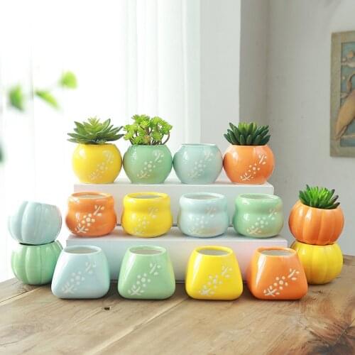 Colorful Ceramic Flower Pot Art Vase Planter Ornaments Home Decor Garden Decoration Bonsai Succulent Pot Plant Pot