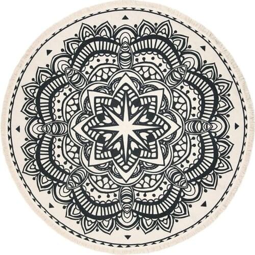 Round Cotton Rug, Woven Tassel Pillow Rug, Decorative Area Rug, Suitable for Living Room, Bedroom, Kitchen, Bathroom