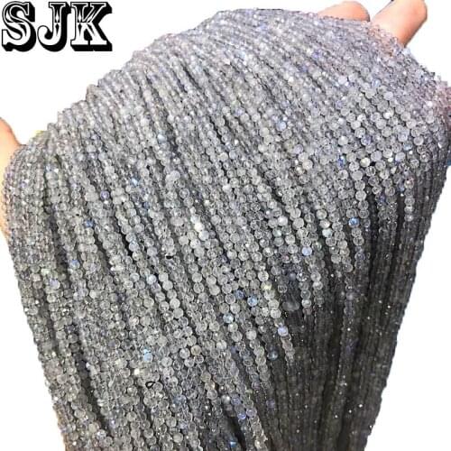 Small Natural Stone Faceted Moonstone Round Beads 2/3/4/6/8/10mm Section Loose Beads For Jewelry Making DIY Necklace Earring