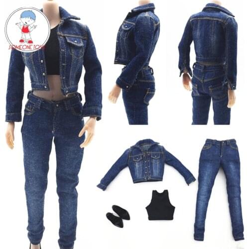 1/6 scale Female Cool blue Jeans jacket trousers With Shoes Set for 12 inches action DIY figures Toys