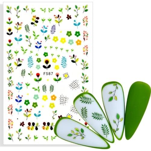 Fashion Cherry Blossoms White 3D Nail Sticker Sakura Leaves Adhesive Slider Bronzing Gold Flower For Manicuring Nails Art Tip