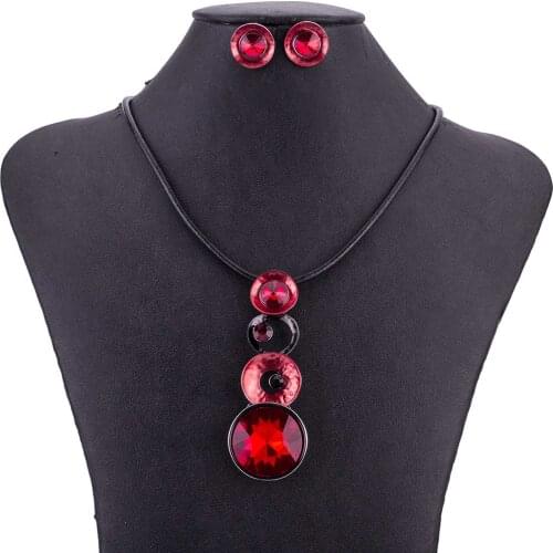 MS1505075 Red Necklace Earrings Set Blue Jewelry Sets Crystal Pendant High Quality Lead&Nickle Free Black Rope Party Jewelry