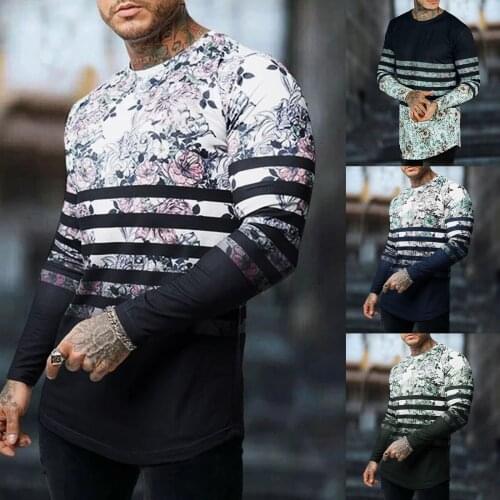 Mens Autumn T-shirt Slim Casual O Neck Printed Blouse 2021 Fashion Long Sleeve Tops Spring Mens Streetwear Tee Pullover