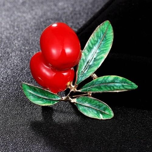 Zlxgirl jewelry Green yellow red jet Enamel Cherry Brooches Men Alloy Plants Banquet Party Brooch Girls' Bag Hat Accessories