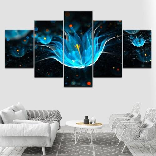 Canvas Painting Abstract neon flower Wall Art Pictures 5 Pieces Modular Wallpapers Poster Framework Print Home Decor