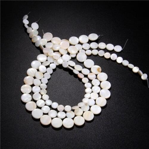 Natural round coin Mother MOP Of Pearl Shell Beads loose white sheel pearl Drilled diy beads for jewelry making earring bracelet