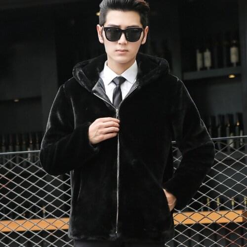 New Fashion Winter Men Clothing Faux Fur Coat Imitation Mink Fur Jacket Hooded Zipper Coat