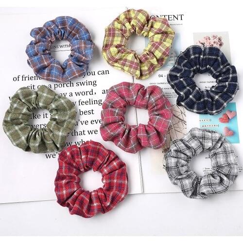 New Arrival Fashion Plaid Scrunchie Women Girls Ponytail Holder Hair Scrunchies Elastic Cotton Cloth Hair Ring Hair Accessoires