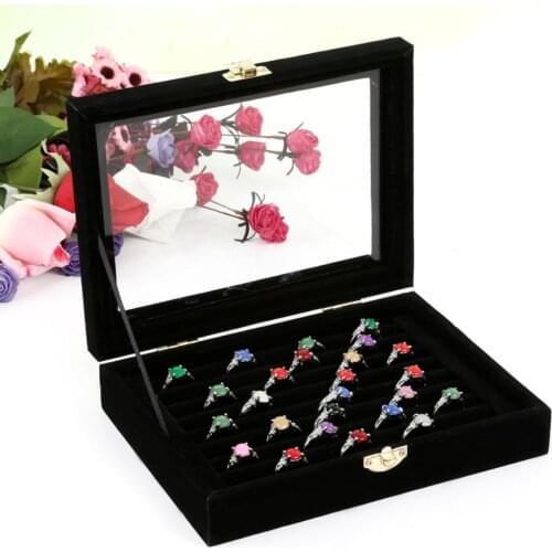 Jewelry organizer/Jewelry Display Box Velvet Rings Stud Earrings Jewelry Display Tray Storage Box with Glass Lid joyeros organiz