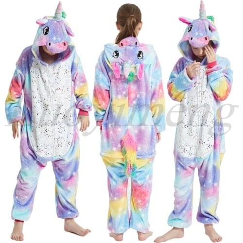 Winter Soft Kigurumi Pajamas for Girls Unicorn Nightwear Teenage Cosplay Costume Panda Animal Cartoon Sleepwear For 12 14 16 18Y