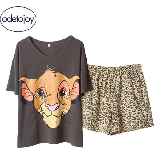 Japanese Lion King Simba Summer Thin Loose Pajamas Womens Short Sleeve Set Cartoon Cute Homewear Can Be Weared Outside