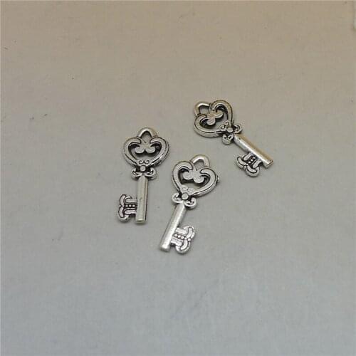 RONGQING 200pcs/lot Antique Silver Small Key Charms Pendant 21x10mm Jewelry Findings DIY Accessories