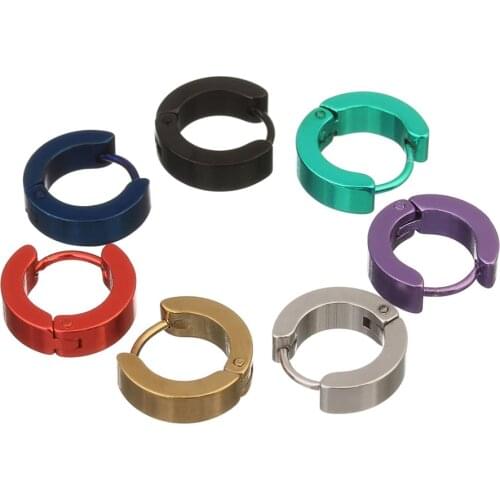 Sauvoo 1 Pair Punk Black Stainless Steel Hoop Piercing Round Neutral Earring for Women Men Fashion Jewelry Gouden Oorringen