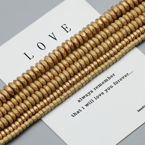 WLYeeS Matte 14 Gold plating Hematite bead 3 4 6 8MM Faceted Flat Round charm natural stone Loose spacer bead for Jewelry Making