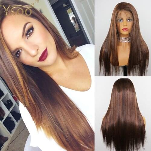 YYsoo Silky Straight Futura Synthetic Lace Front Wigs Highlights13x4 Long Glueless Ombre Lace Wig With Babyhair Heat Resistant