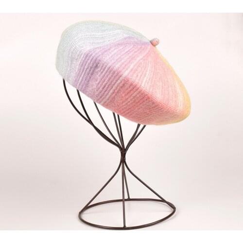 Womens beret retro gradient wool knitted painter hat girls autumn and winter cute pumpkin hat all-match warm hat