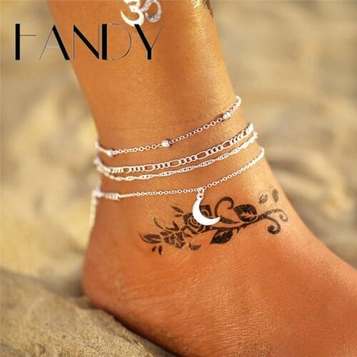 IF ME Bohemian Layer Chain Moon Sun Bracelet on Leg Anklets for Women Vintage Silver Adjustable Metal Anklet Beach Jewelry New
