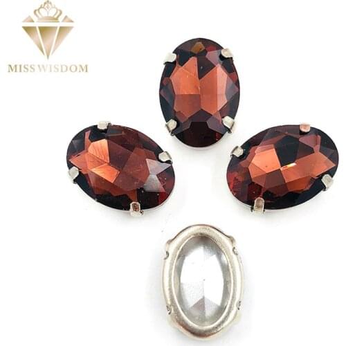 10X14mm/13X18mm Wine red Oval Copper claws hollow thick bottom high quality glass crystal Sew on rhinestones DIY accessories