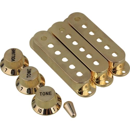 3 Pieces 48/50/52mm Golden Pickup Cover & 1V2T Black Knob for Electric Guitars