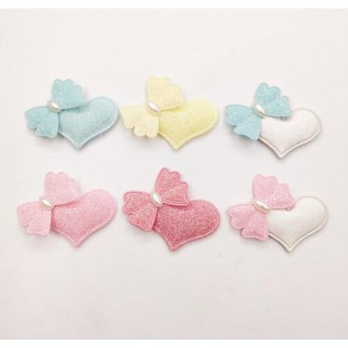 30pcs/lot 4.5*3.5cm heart with bow padded patches appliques for headwear decoration handmade hair clip accessories