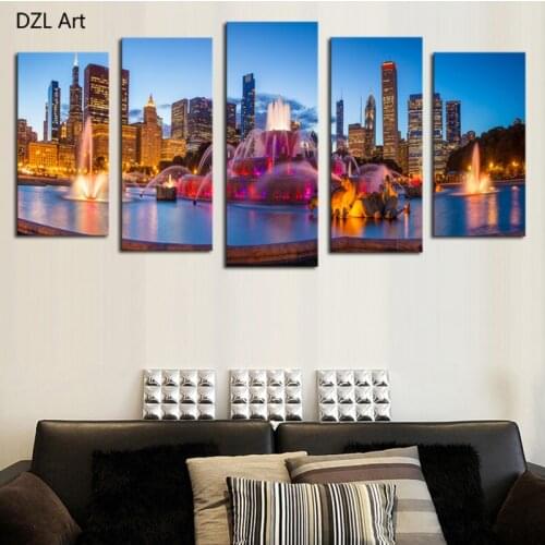 5 panels(No Frame) Modern City Scenery Home Wall Decor Painting Canvas Art HD Print Painting Canvas Wall Picture for Living Room