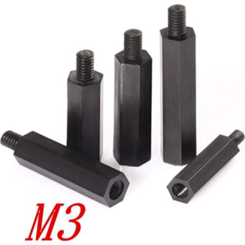 50PCS M3*5/6/8/10/12/15/20/25/30/35/40+6 Black Hex Nylon Standoff Spacer Column male to female Nylon Plastic Spacing Screws