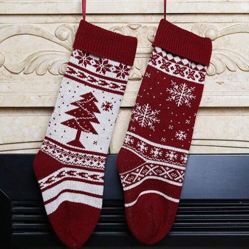 6PCS Snowflakes and Christmas Tree Christmas Socks Hanging Gift Bags Decorative Socks Big Candy Bag for Christmas Crafts